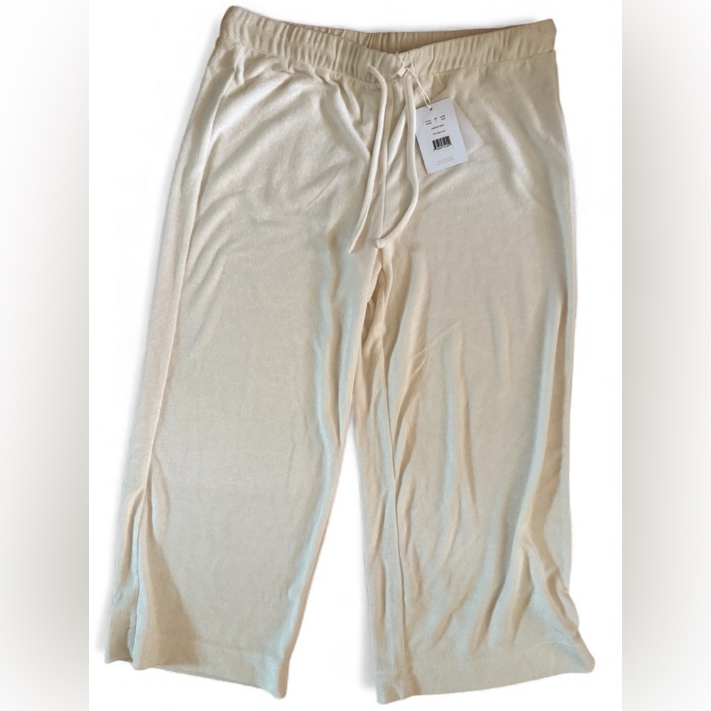 Andie The Crop Pant Womens Size small Coconut Terrycloth Elastic Waist Comfy NWT